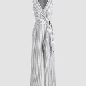 Gray and White Striped Sleeveless Top